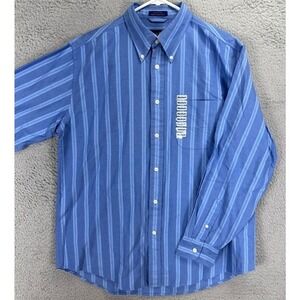 Club Room Charter‎ Club Shirt Mens Medium Blue Regimental Stripe Button Down NEW